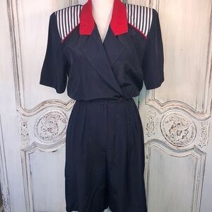 Vintage John Roberts Red, White, and Blue Waisted Bermuda Shorts Romper Size 5/6